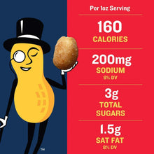 Nutrition panel: per 1 oz serving shows 160 calories, 200 mg sodium, 3 g sugar