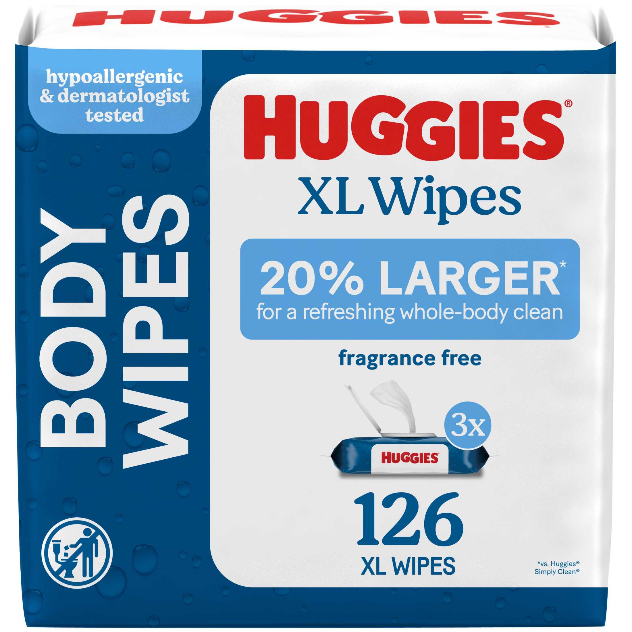 Huggies Extra Large Unscented Wipes, 3 Flip-Top Packs, 126 Count