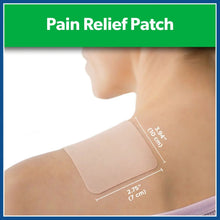 Salonpas pain relief patch on arm, beige rectangular patch with size measurements