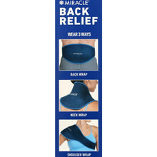 Miracle Back Relief compression gel wrap package with wear-ways back, neck, and shoulder
