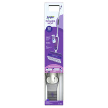 Swiffer Power Mop retail box showing mop device and replacement pads