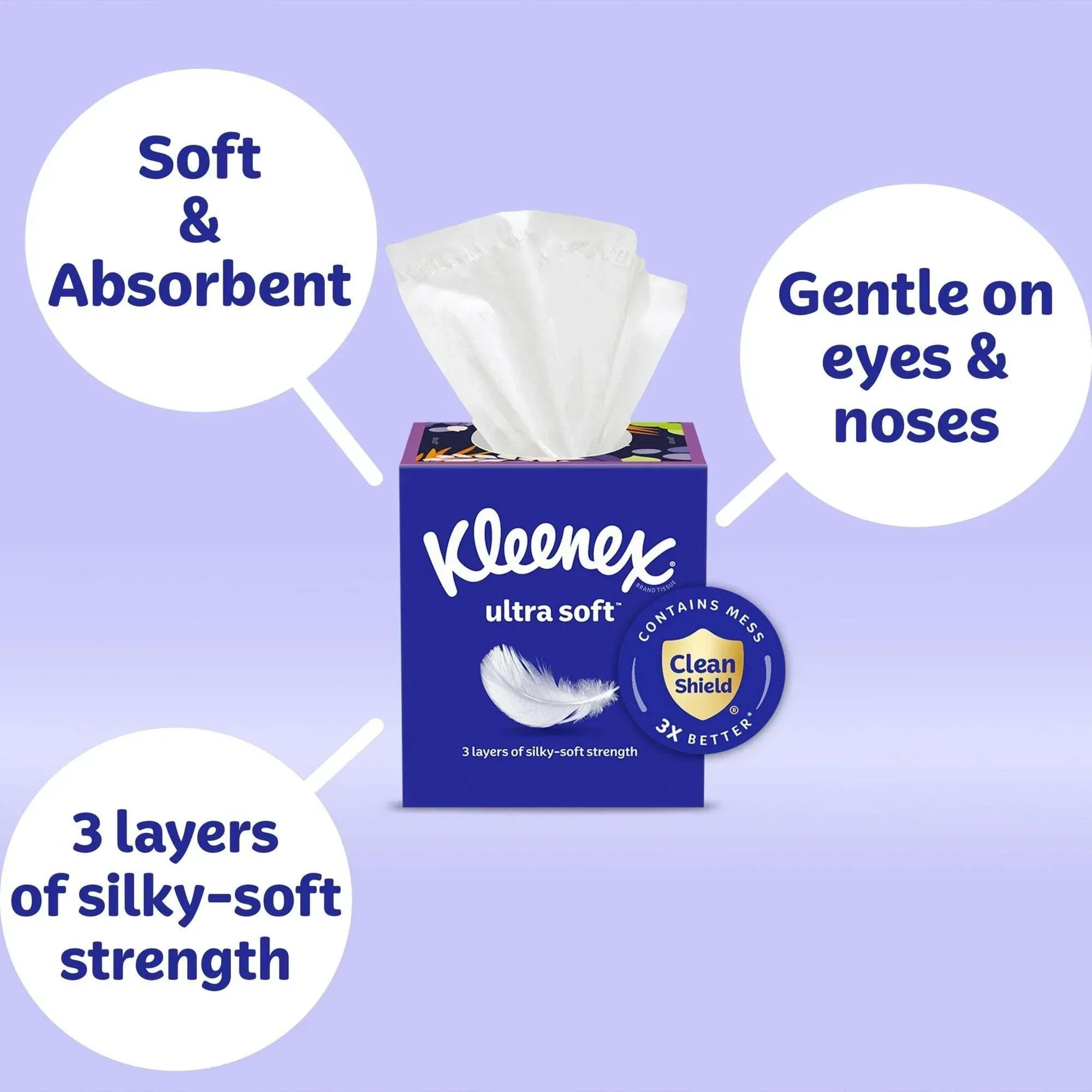 Kleenex Ultra Soft Facial Tissues, 4 Flat Boxes, 120 Tissues per Box, 3-Ply