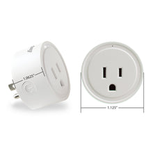 Smart Wi-Fi outlet plug front and side view, white round housing with three slots