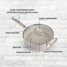 Jumbo ceramic cooker with glass lid, steam vent, riveted handles
