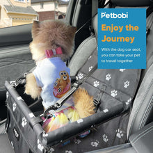 Gray paw-print dog car booster seat travel carrier with safety leash attachment