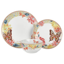 Butterfly mosaic tableware set, matching plates and bowls with multicolor butterfly designs