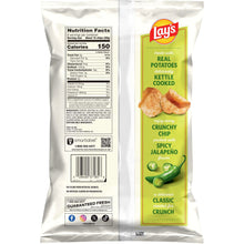 Back of kettle cooked potato chips bag with nutrition facts, barcode, and ingredient text