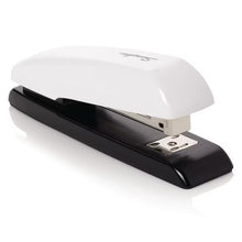 Swingline manual desk stapler in white and black with metal loading tray