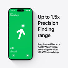iPhone screen showing Find My tracking for an Apple AirTag with range guidance