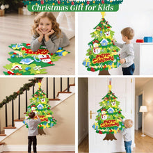DIY felt Christmas tree wall hanging with glowing light string and decorative items