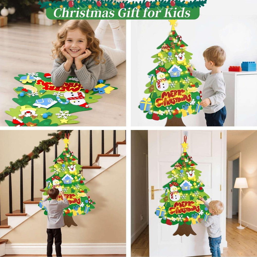 Jubtucc DIY Felt Christmas Tree Set with Light String, 38 Pcs Christmas Ornaments, 3.6 ft Wall Hanging Christmas Decorations for Kids Gifts New Year - USA MEGA SHOP