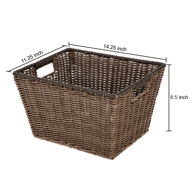 Better Homes & Gardens Large Poly Rattan Decorative Storage Basket with Handles, 14 in x 11 in x 8.5 in