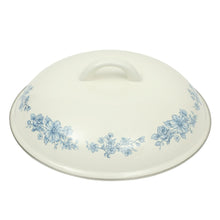 Blue enamel Dutch oven lid with blue floral wreath motif