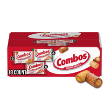 Combos stuffed pretzel snacks variety pack in a red 18-count box with snack pieces