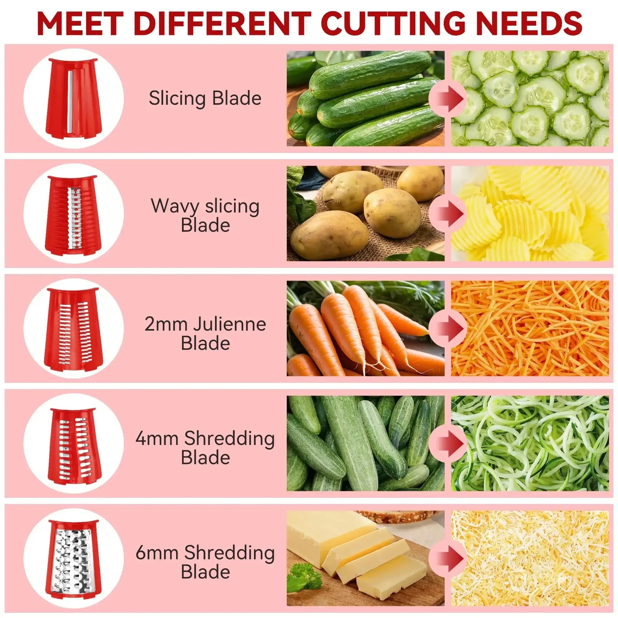Pukomc Rotary Cheese Grater with Handle- 5 Blades, Suction Base, Mandoline Slicer & Veg Shredder with Blade Storage Box - USA MEGA SHOP