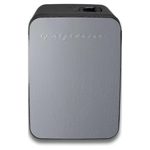 Portable mini personal fridge cooler with stainless steel front panel and top handle
