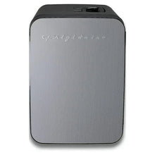 Portable mini personal fridge cooler with stainless steel body and top handle