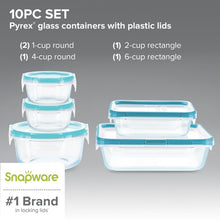 10-piece glass storage set with blue plastic lids, round and rectangular containers