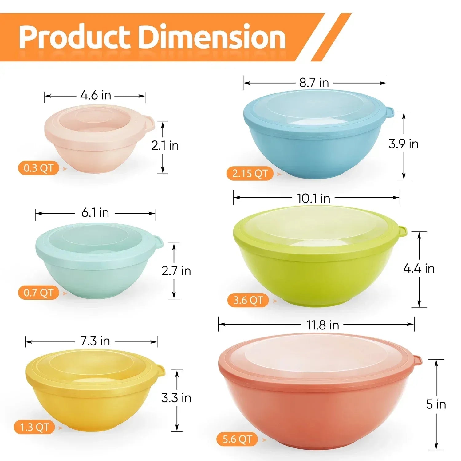 Walchoice Mixing Bowls with Airtight Lids Set of 6, Plastic Nesting Bowls Prep Bowls for Mixing, Serving, Kitchen Preparing, Storage, Microwave & Freezer Safe