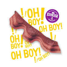 Bacon-flavored dog treat strips, reddish-brown, shown as a single piece.