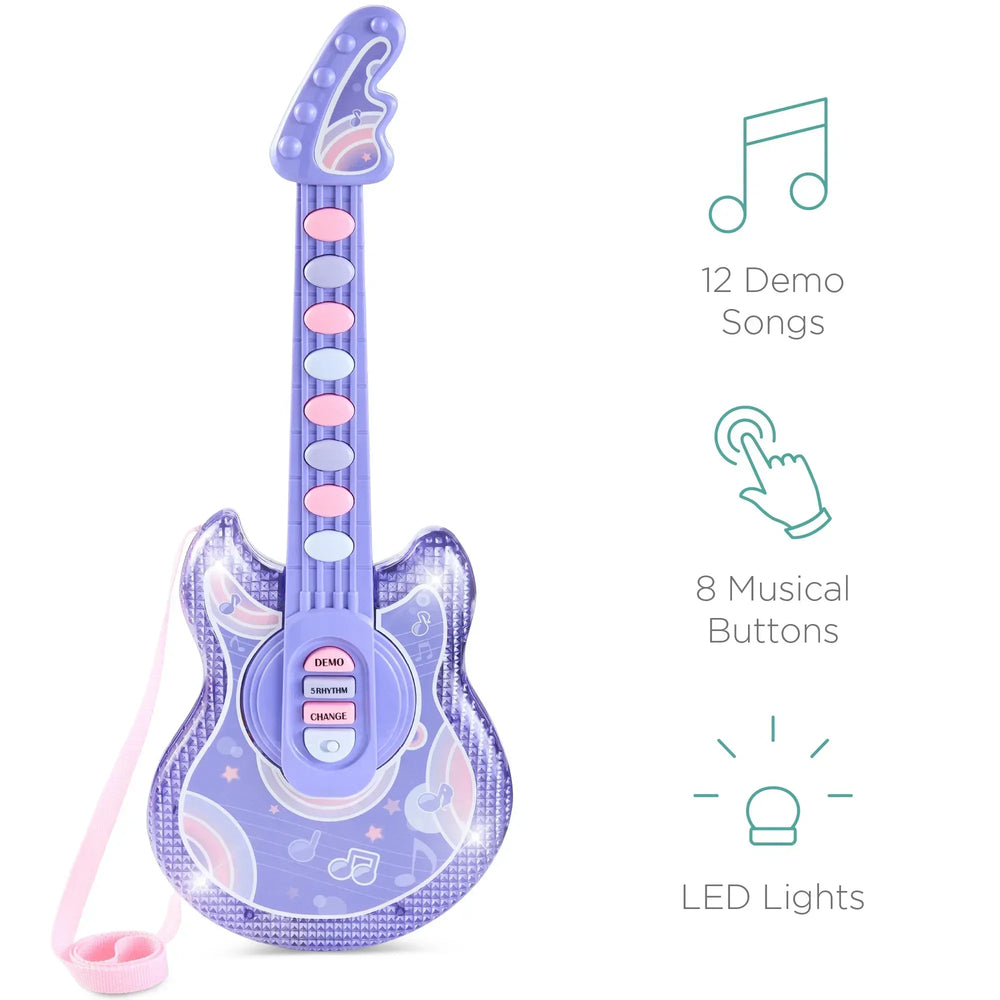 Best Choice Products 19in Kids Flash Guitar, Pretend Play Musical Instrument Toy for Toddlers w/ Mic, Stand - USA MEGA SHOP