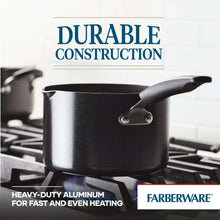 Nonstick sauce pan on a gas stove with side handle and helper loop