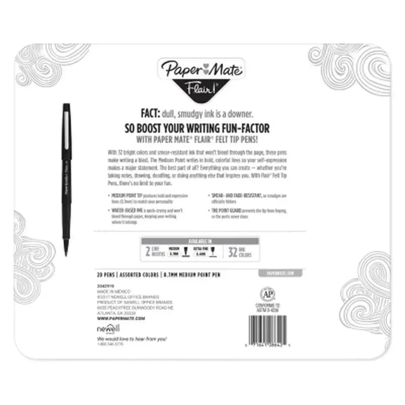 Paper Mate Flair Pens, Assorted Colors, Pack of 20