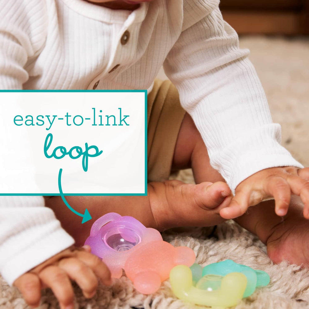 Infantino Teethimal Pop Pals Baby Teether Toy with Textured Surfaces, Pop Feature, and Linkable Loop for Babies 6-12 Months, 2-Pack - USA MEGA SHOP
