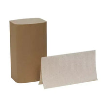 Brown paper towel roll with an unfolded single-ply sheet