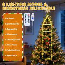 Warm white Santa ladder LED lights with adjustable brightness modes shown