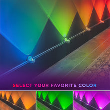 RGB LED string downlights with white lamp heads along a baseboard edge