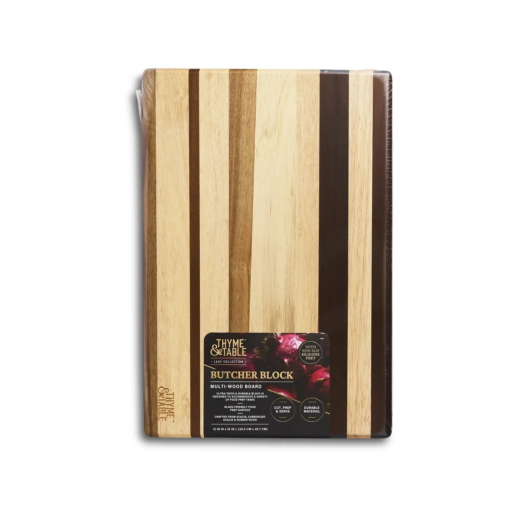 Thyme & Table 18x12 Multi-Wood Butcher Block with Non-Slip Silicone Feet