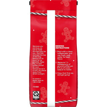 Back of Dunkin’ gingerbread ground coffee bag with brewing instructions and icons