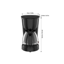 Black 5-cup drip coffee maker dimensions diagram (15cm x 20.8cm x 24.7cm)