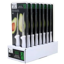 Displayed boxed utility knife sets with white-handled knives