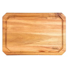 Acacia carving board underside with raised rim and VIKING logo