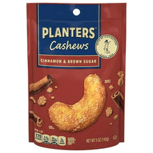 PLANTERS cashews cinnamon & brown sugar snack bag, 5 oz angled front view