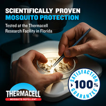 Mosquito repeller heater base with refill cartridge being placed by hands