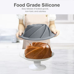 Silicone Novelty cake pan, Pound Cake Baking Pan Non-Stick pan, fluted cake pan with Heavy Grade Steel Frame and Handles for Baking Cake, bundt cake, Birthday, Party