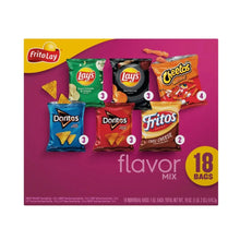 Snack chip variety pack box close front with colorful chip bags and 18 bags badge