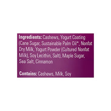 Cashew snack pouch back panel with ingredients list
