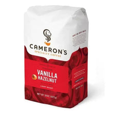 Vanilla hazelnut light roast ground coffee bag, side view, 38 oz, Cameron's