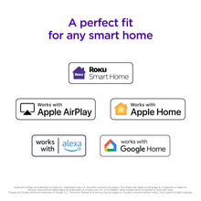 Roku smart home compatibility icons for Apple AirPlay, Alexa, and Google Home
