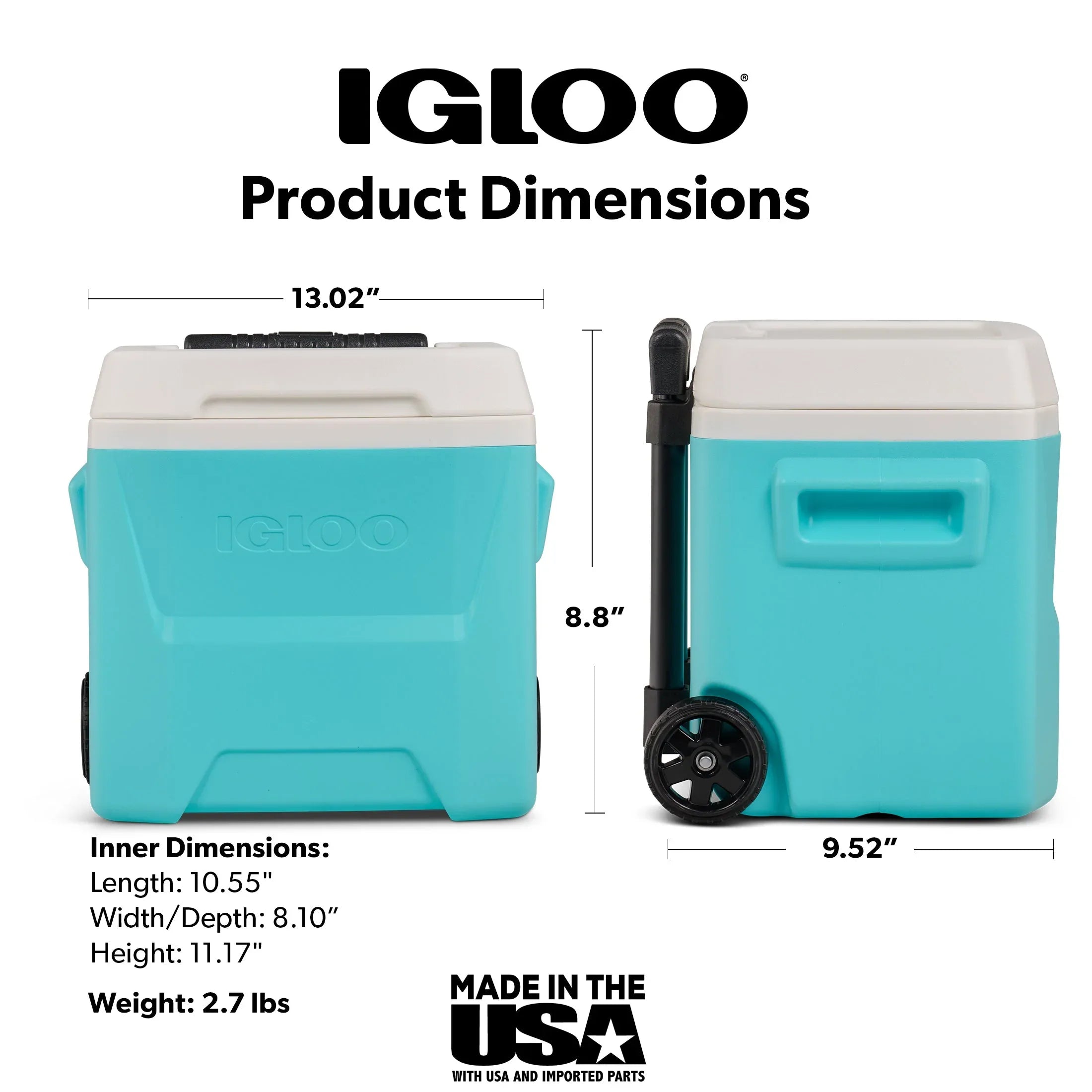 Igloo 16 QT Laguna Hard Sided Ice Chest Cooler with Wheels, Aqua Blue - USA MEGA SHOP