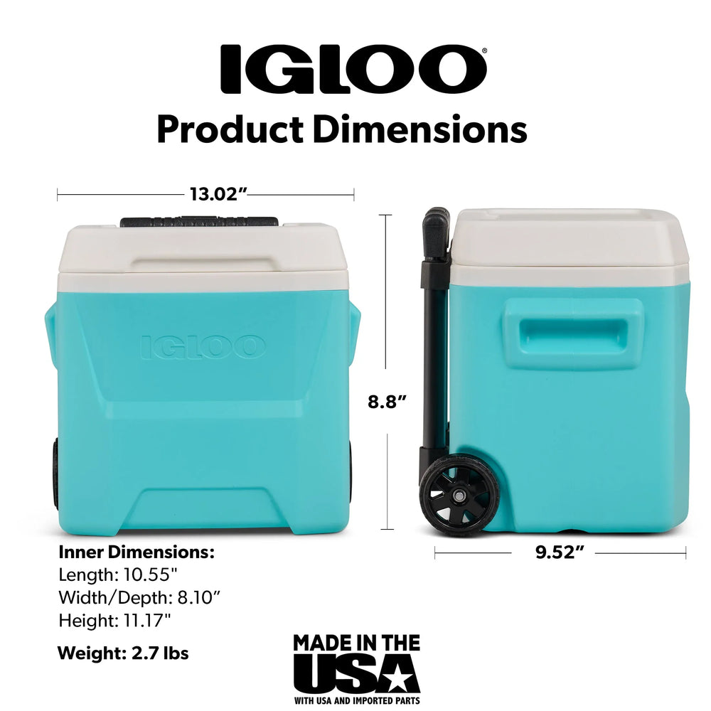 Igloo 16 QT Laguna Hard Sided Ice Chest Cooler with Wheels, Aqua Blue - USA MEGA SHOP