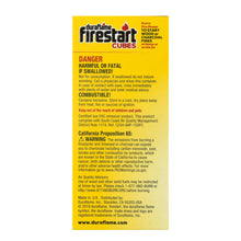 Fire starter cubes package back panel with safety warning text