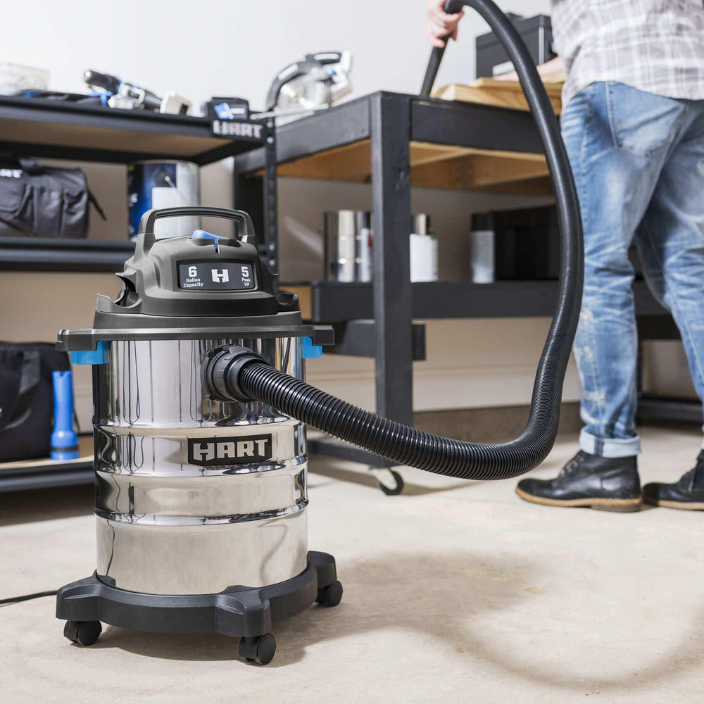 Hart 6 gallon 5 peak HP stainless steel wet/dry vacuum with bonus car cleaning kit, new - USA MEGA SHOP