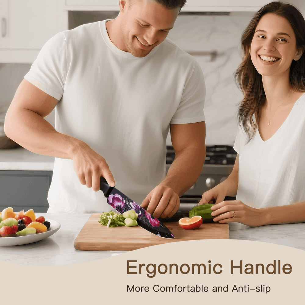 Astercook 6 Piece Color-Coded Kitchen Knife Set, Stainless Steel Chef Knives with 6 Anti-Rust Coating Blades and Blade Guards, Dishwasher Safe