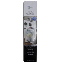 Laundry sorter cart retail box showing three mesh bag layout