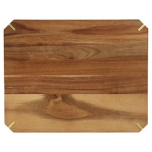 Rectangular acacia cutting board with visible wood grain and corner handholds